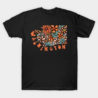 Washington State Design | Artist Designed Illustration Featuring Washington State Filled With Retro Flowers with Retro Hand-Lettering T-Shirt